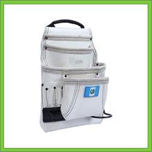 Load image into Gallery viewer, Premium Leather White Tool Pouch with 2 Hammer Holders for Framers, Roofing, Carpenters, Electricians, Construction - 10 Pocket - Guatemala Flag