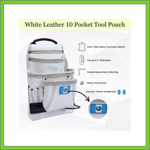 Load image into Gallery viewer, Premium Leather White Tool Pouch with 2 Hammer Holders for Framers, Roofing, Carpenters, Electricians, Construction - 10 Pocket - Guatemala Flag