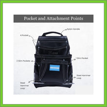 Load image into Gallery viewer, Premium Leather Black Tool Pouch with 2 Hammer Holders for Framers, Roofing, Carpenters, Electricians, Construction - 10 Pocket - Honduras Flag