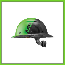 Load image into Gallery viewer, LIFT CARBON FIBER DAX 50/50 BLACK & GREEN  FULL BRIM HARD HAT