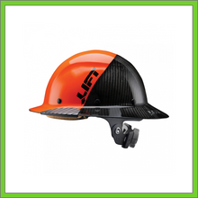 Load image into Gallery viewer, LIFT CARBON FIBER DAX 50/50 BLACK & ORANGE FULL BRIM HARD HAT