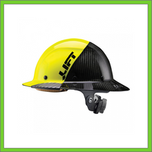 Load image into Gallery viewer, LIFT CARBON FIBER DAX 50/50 BLACK & HI VIZ YELLOW FULL BRIM HARD HAT
