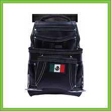 Load image into Gallery viewer, Premium Leather Black Tool Pouch with 2 Hammer Holders for Framers, Roofing, Carpenters, Electricians, Construction - 10 Pocket - Mexico Flag