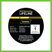 Load image into Gallery viewer, 6 FT WEBBING DUAL SELF RETRACTING LIFELINE WITH STEEL REBAR HOOK SRL