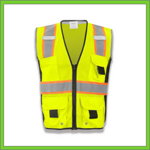Load image into Gallery viewer, VEST - SAFETY VEST CLASS 2, ANSI - HI-VIS REFLECTIVE MULTIPOCKET - TWO TONE W/BLACK BINDING - RADIO CLIP - LIME