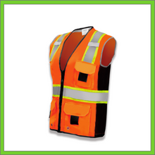 Load image into Gallery viewer, VEST - SAFETY VEST CLASS 2, ANSI - HI-VIS REFLECTIVE MULTIPOCKET - TWO TONE W/BLACK BINDING - RADIO CLIP - ORANGE