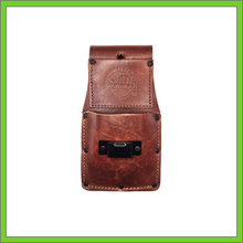 Load image into Gallery viewer, MEASURE TAPE HOLDER - TWO POCKETS - TOP GRAIN HEAVY DUTY LEATHER BROWN WITH LOOP
