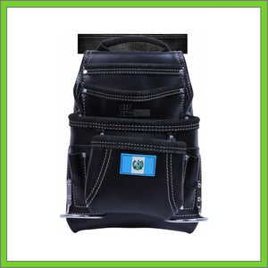 Black Leather Tool Pouch with 2 Hammer Holders for Framers, Roofing, Carpenters, Electricians, Construction - 10 Pocket - Guatemala Flag