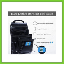 Load image into Gallery viewer, Black Leather Tool Pouch with 2 Hammer Holders for Framers, Roofing, Carpenters, Electricians, Construction - 10 Pocket - Guatemala Flag
