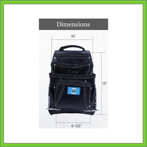Black Leather Tool Pouch with 2 Hammer Holders for Framers, Roofing, Carpenters, Electricians, Construction - 10 Pocket - Guatemala Flag