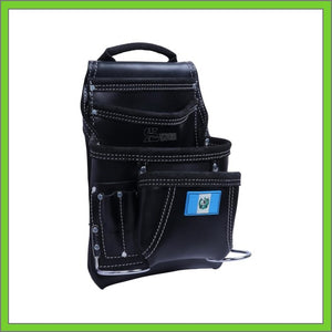 Black Leather Tool Pouch with 2 Hammer Holders for Framers, Roofing, Carpenters, Electricians, Construction - 10 Pocket - Guatemala Flag