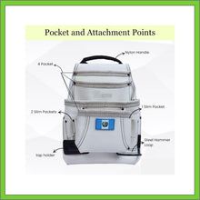 Load image into Gallery viewer, Premium Leather White Tool Pouch with 2 Hammer Holders for Framers, Roofing, Carpenters, Electricians, Construction - 10 Pocket - Guatemala Flag
