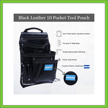 Load image into Gallery viewer, Premium Leather Black Tool Pouch with 2 Hammer Holders for Framers, Roofing, Carpenters, Electricians, Construction - 10 Pocket - Honduras Flag
