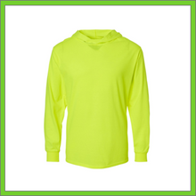 Load image into Gallery viewer, T-SHIRT - LONG SLEEVE HOODED - SAFETY GREEN - HI-VIS COTTON
