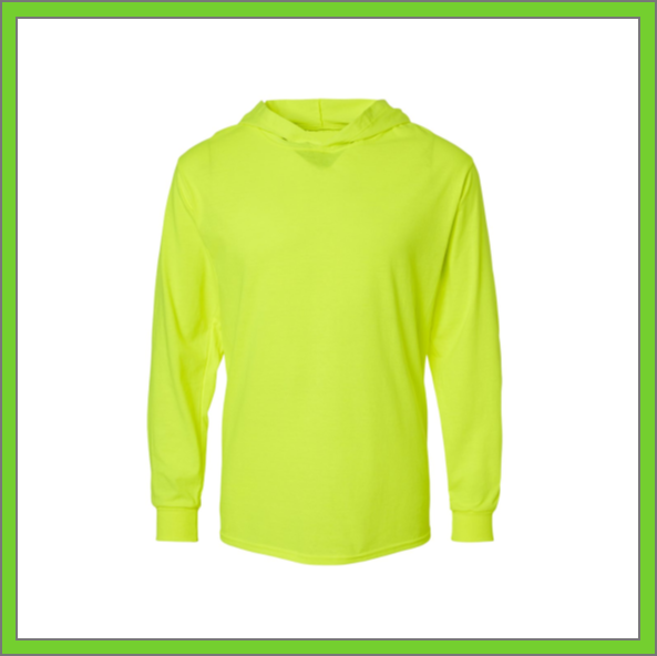 T-SHIRT - LONG SLEEVE HOODED - SAFETY GREEN - HI-VIS COTTON