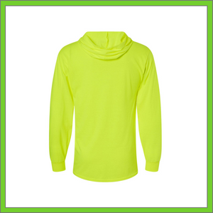 T-SHIRT - LONG SLEEVE HOODED - SAFETY GREEN - HI-VIS COTTON