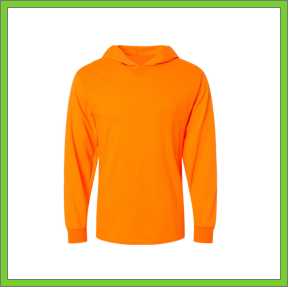 T-SHIRT - LONG SLEEVE HOODED - SAFETY ORANGE - HI-VIS COTTON