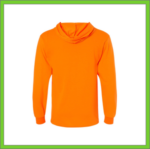 T-SHIRT - LONG SLEEVE HOODED - SAFETY ORANGE - HI-VIS COTTON