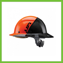 Load image into Gallery viewer, LIFT CARBON FIBER DAX 50/50 BLACK &amp; ORANGE FULL BRIM HARD HAT
