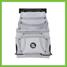 Load image into Gallery viewer, Premium Leather White Tool Pouch with 2 Hammer Holders for Framers, Roofing, Carpenters, Electricians, Construction - 10 Pocket
