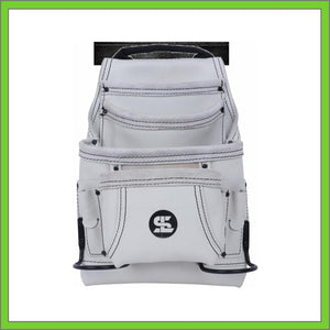 Premium Leather White Tool Pouch with 2 Hammer Holders for Framers, Roofing, Carpenters, Electricians, Construction - 10 Pocket