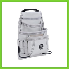 Load image into Gallery viewer, Premium Leather White Tool Pouch with 2 Hammer Holders for Framers, Roofing, Carpenters, Electricians, Construction - 10 Pocket
