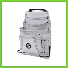 Load image into Gallery viewer, Premium Leather White Tool Pouch with 2 Hammer Holders for Framers, Roofing, Carpenters, Electricians, Construction - 10 Pocket
