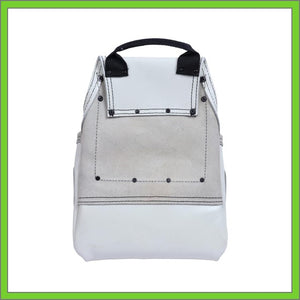 Premium Leather White Tool Pouch with 2 Hammer Holders for Framers, Roofing, Carpenters, Electricians, Construction - 10 Pocket