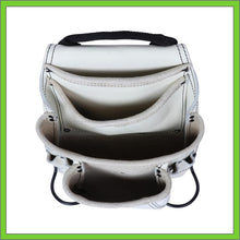 Load image into Gallery viewer, Premium Leather White Tool Pouch with 2 Hammer Holders for Framers, Roofing, Carpenters, Electricians, Construction - 10 Pocket
