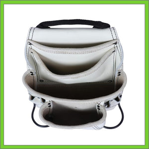 Premium Leather White Tool Pouch with 2 Hammer Holders for Framers, Roofing, Carpenters, Electricians, Construction - 10 Pocket