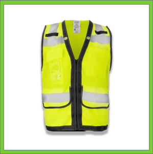 VEST - SAFETY VEST CLASS 2, ANSI - HI-VIS REFLECTIVE MULTIPOCKET - RADIO CLIP - SURVEYOR HEAVY DUTY - LIME