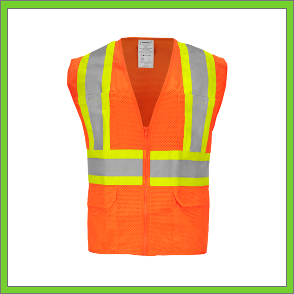 VEST - SAFETY VEST CLASS 2, ANSI - HI-VIS REFLECTIVE MULTIPOCKET - TWO TONE - ORANGE