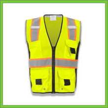 Load image into Gallery viewer, VEST - SAFETY VEST CLASS 2, ANSI - HI-VIS REFLECTIVE MULTIPOCKET - TWO TONE W/BLACK BINDING - RADIO CLIP - LIME
