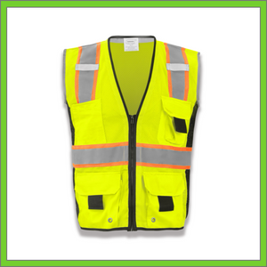 VEST - SAFETY VEST CLASS 2, ANSI - HI-VIS REFLECTIVE MULTIPOCKET - TWO TONE W/BLACK BINDING - RADIO CLIP - LIME