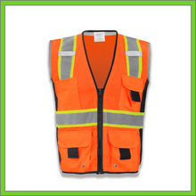 Load image into Gallery viewer, VEST - SAFETY VEST CLASS 2, ANSI - HI-VIS REFLECTIVE MULTIPOCKET - TWO TONE W/BLACK BINDING - RADIO CLIP - ORANGE
