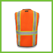 Load image into Gallery viewer, VEST - SAFETY VEST CLASS 2, ANSI - HI-VIS REFLECTIVE MULTIPOCKET - TWO TONE W/BLACK BINDING - RADIO CLIP - ORANGE
