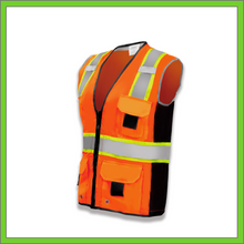 Load image into Gallery viewer, VEST - SAFETY VEST CLASS 2, ANSI - HI-VIS REFLECTIVE MULTIPOCKET - TWO TONE W/BLACK BINDING - RADIO CLIP - ORANGE
