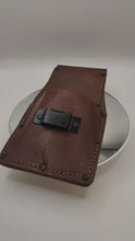 Load and play video in Gallery viewer, MEASURE TAPE HOLDER - TWO POCKETS - TOP GRAIN HEAVY DUTY LEATHER BROWN WITH LOOP
